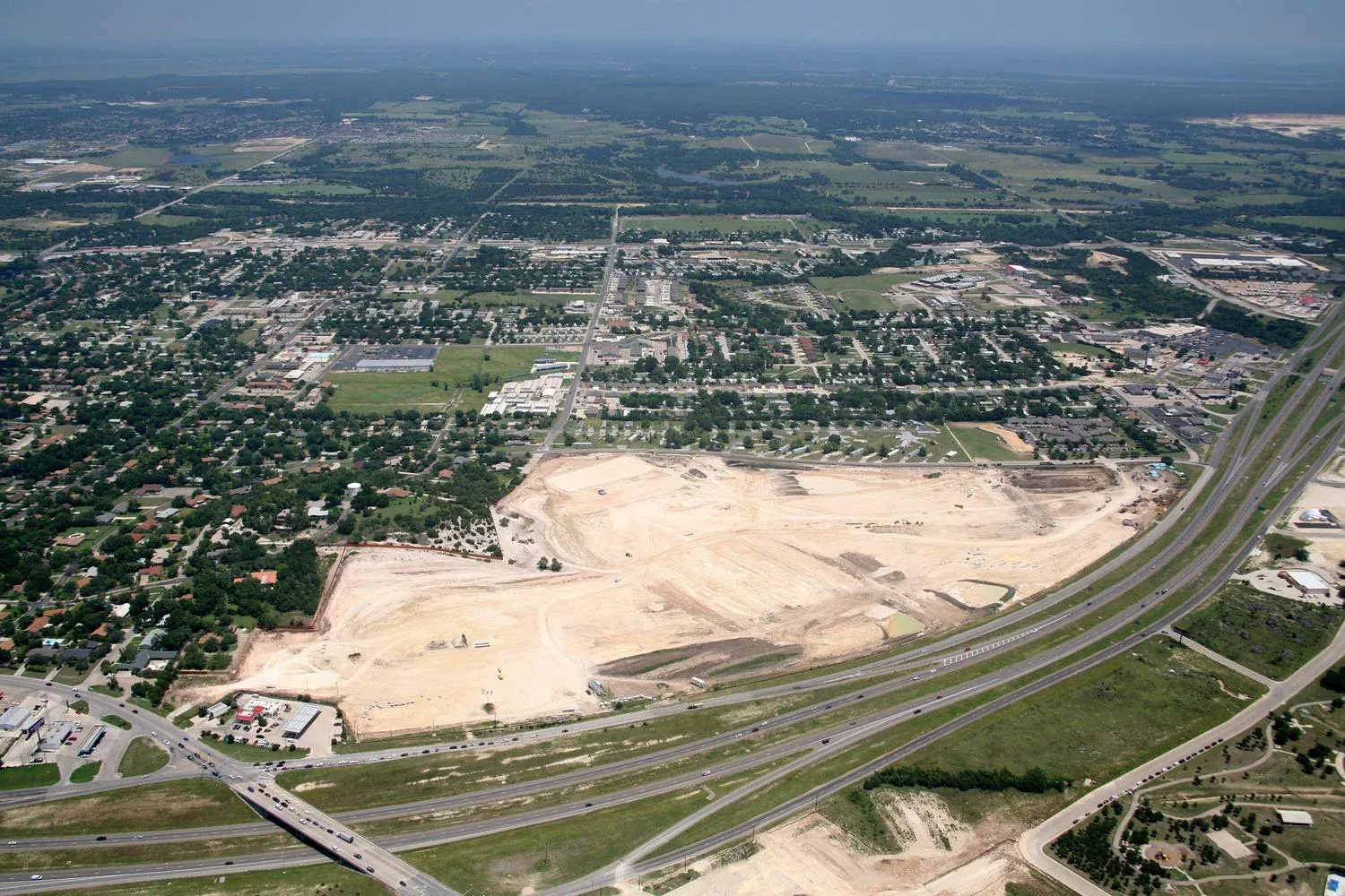 Aerial view of commercial roofs and streets in Killeen, Texas